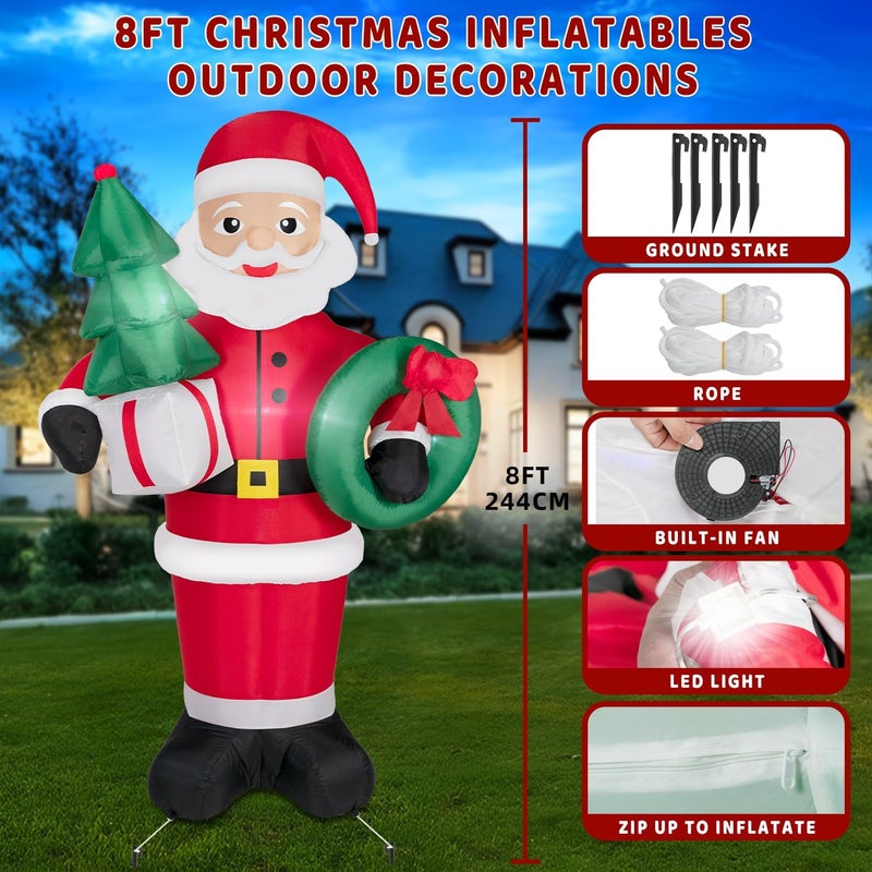 Kendane 8FT Christmas Inflatables Santa Claus with Christmas Tree,Inflatables Decorations Outdoor/Indoor,Christmas Blow Up Santa Claus Yard Decorations Built-in LED Lights,for Yard/Lawn/Garden. - Image 5